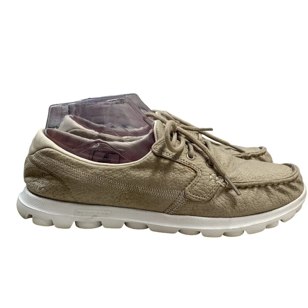 Skechers Goga Mat Boat Shoes Womens Size 9 Beige On The Go Cruise Lace Up Loafer